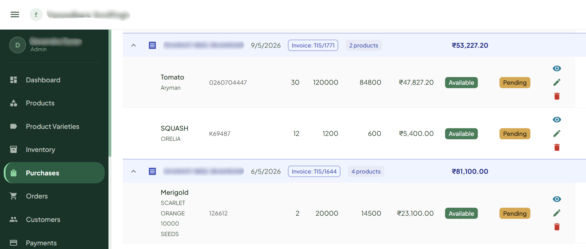 Agri-tech platform - orders